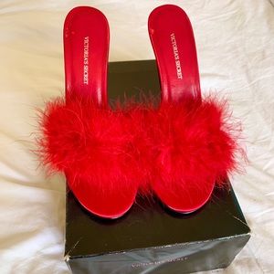 Victoria’s Secret red feather heel slippers